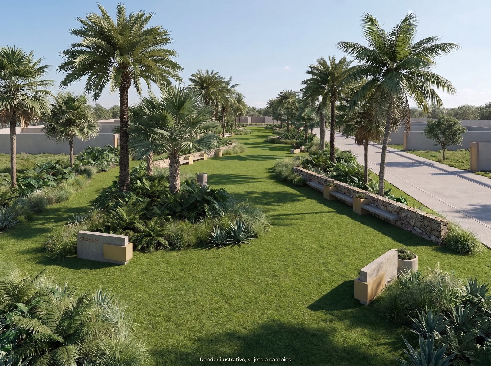 Áreas verdes con jardineras y camellones